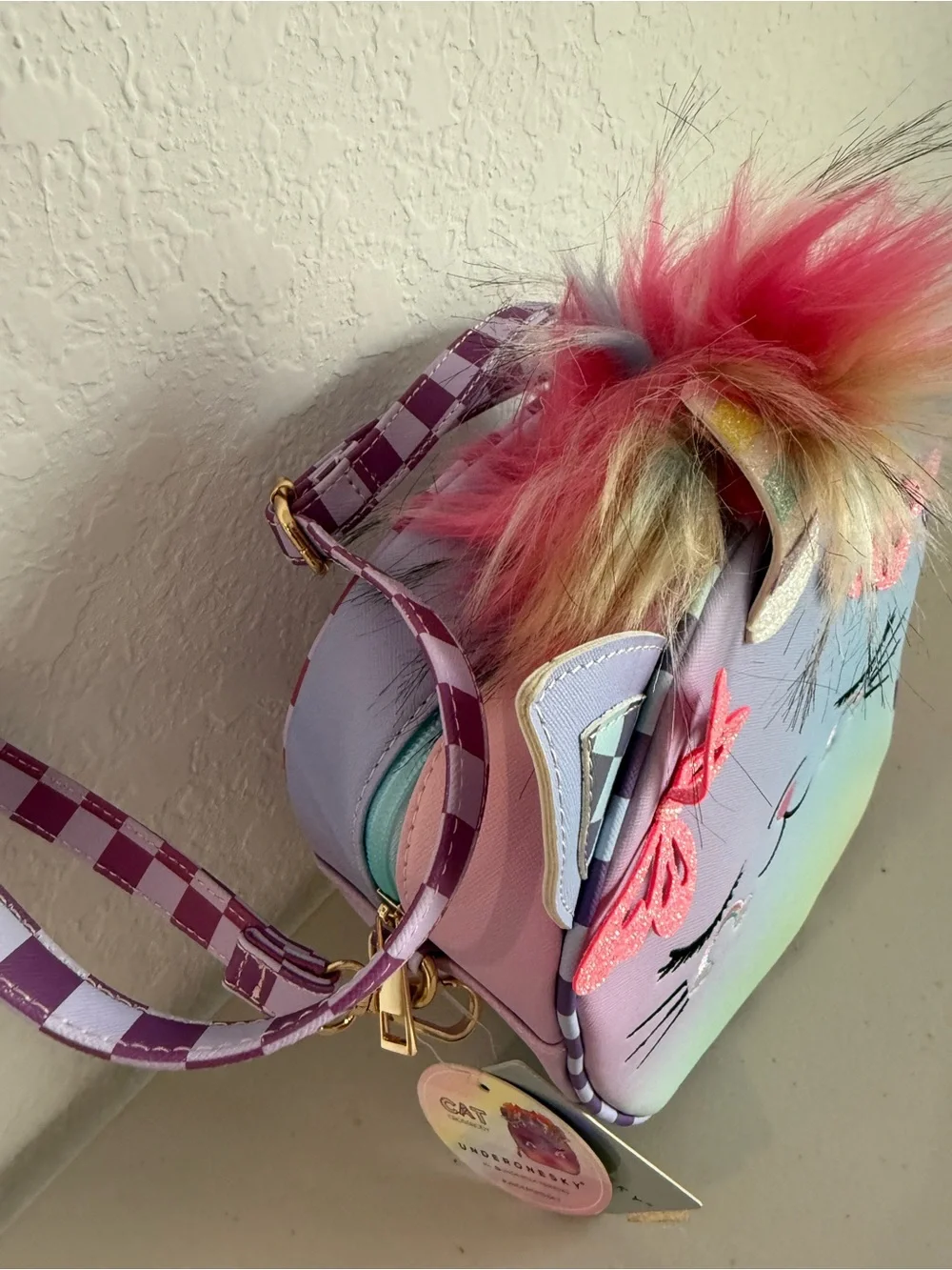 New girls Under One Sky Pastel Unicorn Cat Crossbody Bag - Pink & Lavender